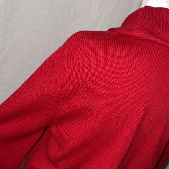 LRL PM Cotton Bright Red Gold Shawl Button Detail Neck Knit Pullover Sweater - Picture 8 of 16